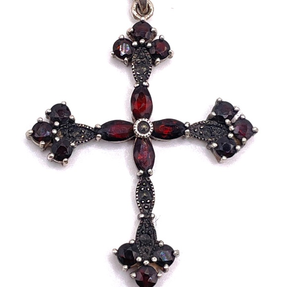 Sterling Silver Garnet Cross Pendant Necklace - Picture 3 of 13